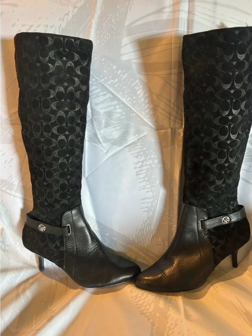 Coach Black Signature Suede & Leather Knee Boots